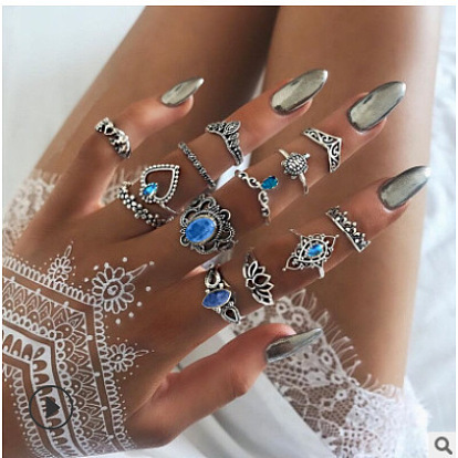 Retro Ring Set with Geometric Water Drop Joint Knuckle Ring (RMC-FBA-250)