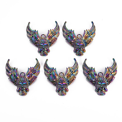 Rainbow Color Alloy Big Pendants, Cadmium Free & Nickel Free & Lead Free, Skull