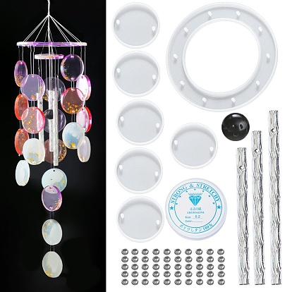 DIY Flat Round Wind Chime Making Kits, Including Silicone Molds, Aluminum Tube, Acrylic Beads and Crystal Thread