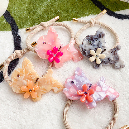 Cute Cartoon Elastic Hair Ties for Girls, High Stretch Ponytail Holders with Acetic Acid Dog Design