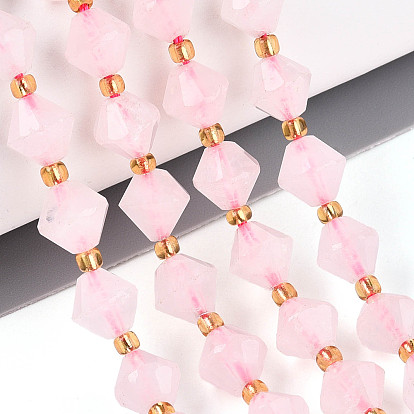 Природного розового кварца нитей бисера, двухконусные, граненые, с бисером