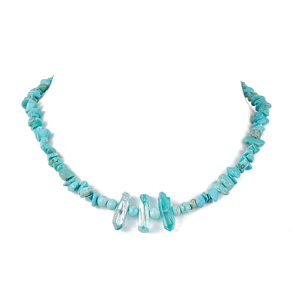 Collares de cuentas con chips de cristal de cuarzo natural y turquesa sintética para mujer