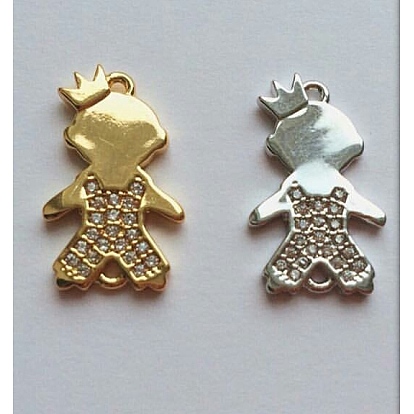 Brass Micro Pave Grade AAA Cubic Zirconia Links, Boy with Crown, Cadmium Free & Nickel Free & Lead Free, 19x11x2mm, Hole: 1mm