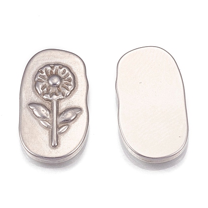 304 Stainless Steel Cabochons, Round Corner Rectangle with Flower