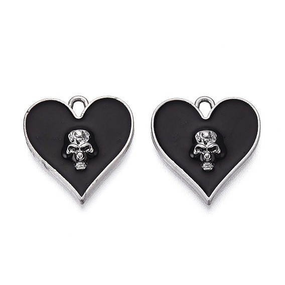 Подвески из сплава хэллоуина с эмалью, подвески в виде сердца с черепом, металлический черный 