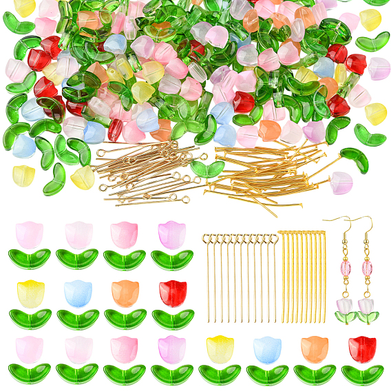 Anleitungen zum Selbermachen von Blumenanhängern, einschließlich blumenförmiger, transparenter Glasperlen, Flachkopfstifte aus Eisen, Augenstift aus Eisen