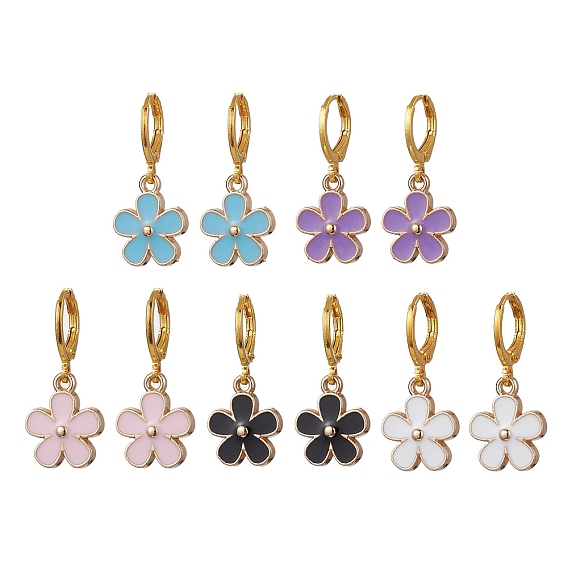 Серьги-кольца из сплава и эмали, цветок, золотые