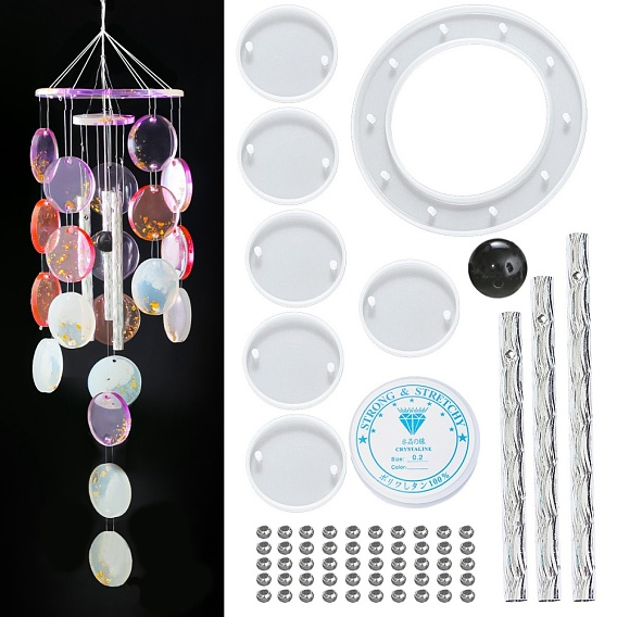 DIY плоские круглые комплекты для изготовления колокольчиков, в том числе силиконовые формы, алюминиевая трубка, акриловых бусин и кристаллов темы