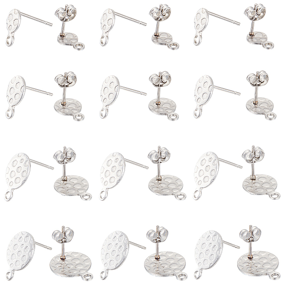 48 шт 4 стиль 304 серьги-гвоздики из нержавеющей стали, с вертикальными петлями и ушными гайками, текстурированный плоский круглый