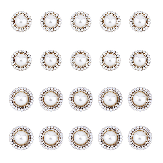 20шт 2 стиль АБС пластик имитация жемчуга ножка пуговицы, со сплавочной фурнитурой, 1-луночное, цветок