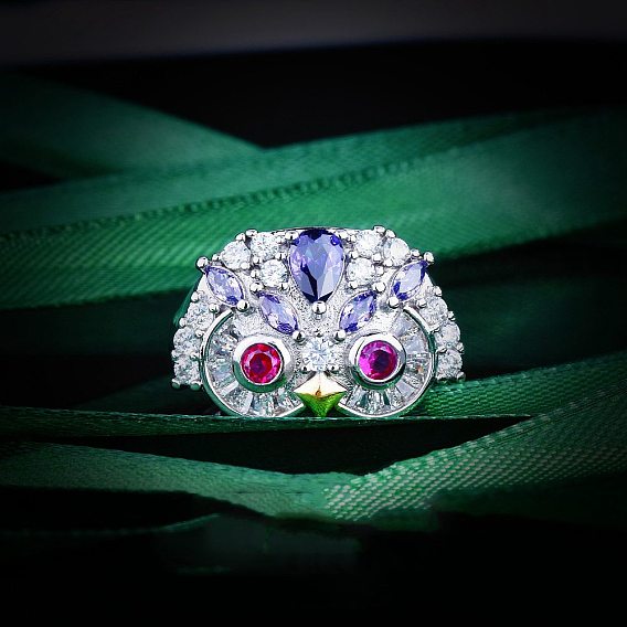 Латунные микро проложить манжеты кольца кубического циркония, сова головой