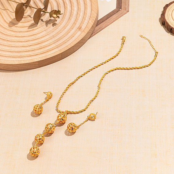 Элегантный комплект из серег и ожерелий из полых круглых бусин из сплава для женщин