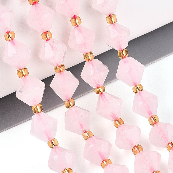 Природного розового кварца нитей бисера, двухконусные, граненые, с бисером