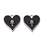 Подвески из сплава хэллоуина с эмалью, подвески в виде сердца с черепом, металлический черный 