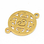 PVD Vacuum Plating 201 Stainless Steel Connector Charms, Flat Round with Hollow Pattern