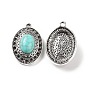 Alloy Pendant Rhinestone Settings, with Synthetic Turquoise, Oval Charms