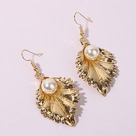 European and American Fashion Leaf Pendant Earrings - Unique Pearl Ear Jewelry for Women