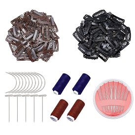 DIY Snap Hair Clips Making Kits, with Polyester Sewing Thread, Iron Sewing Needles, T-shape Steel Sewing Craft Pins Needles, C Shape Curved Needles and U Shape Metal Snap Clips