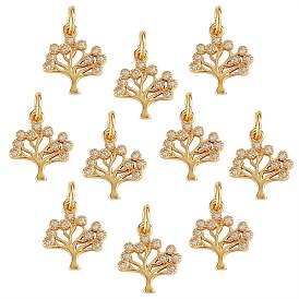 Brass Micro Pave Clear Cubic Zirconia Pendants, with Jump Ring, Long-Lasting Plated, Tree