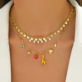 Милые латунные ожерелья с подвесками из кубического циркония и натурального жемчуга для женщин, идеально подходит для праздников, золотые