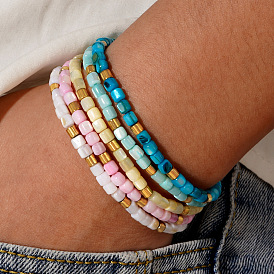 Бохо-стиль натуральные ракушки столбчатые бусины эластичные браслеты для женщин, с немагнитными железными гематитовыми бусинами