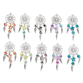 Тканая сетка / паутина с подвесками из перьевого сплава, с подвесками из синтетических бирюзовых бусин