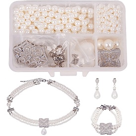 SUNNYCLUE DIY Wedding  Bride Jewelry Set, with Glass Pearl Beads, Brass Cubic Zirconia Pendants, Alloy Rhinestone Bar Spacers and Brass Bead Tips Knot Covers