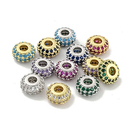 Crémaillère placage micro en laiton pavent perles cubes de zircone, plaqué longue durée, sans plomb et sans cadmium, rondelle, plaqué or véritable 18k/platine