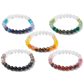 Natural Mixed Gemstone Round Beaded Stretch Bracelets for Women