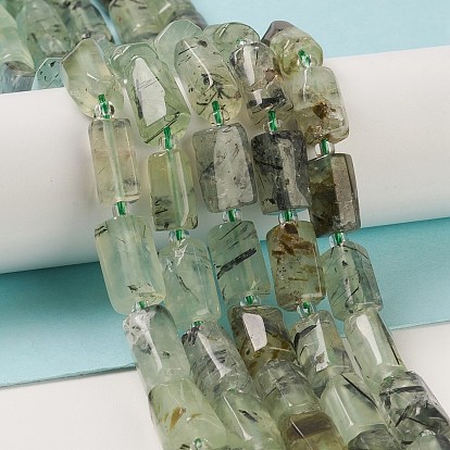 Natural Prehnite Beads Strands, with Seed Beads, Faceted, Column