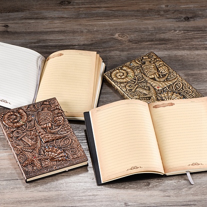 3D Embossed PU Leather Notebook, for School Office Supplies, A5 Ocean Theme Pattern Journal
