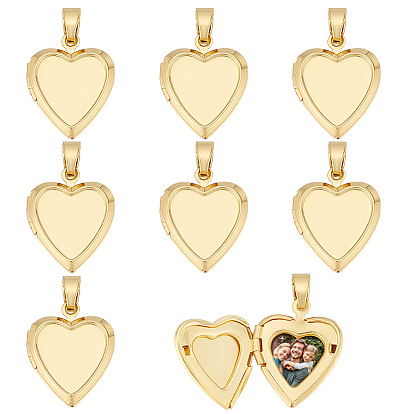 8шт. латунные медальоны-подвески, фоторамки кулоны для ожерелий, долговечный, сердце