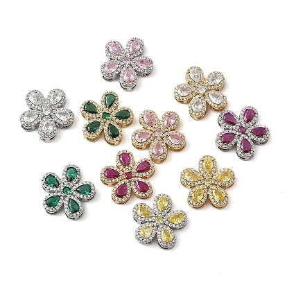 Латунный паве кубический цирконий 5-лепестковый цветок многорядные звенья, стойки покрытие, долговечный, без кадмия и без свинца