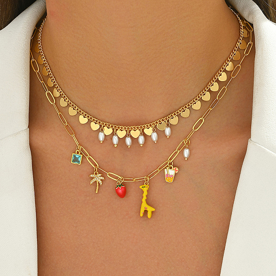 Милые латунные ожерелья с подвесками из кубического циркония и натурального жемчуга для женщин, идеально подходит для праздников, золотые