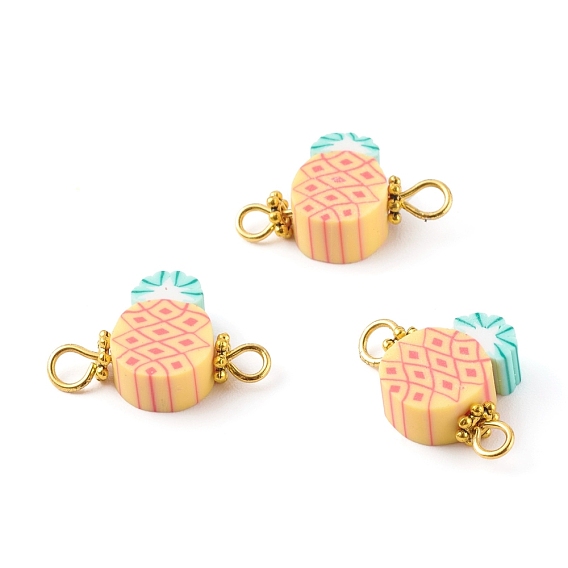 Handmade Polymer Clay Links Connectors, with Golden Brass Findings, Pineapple