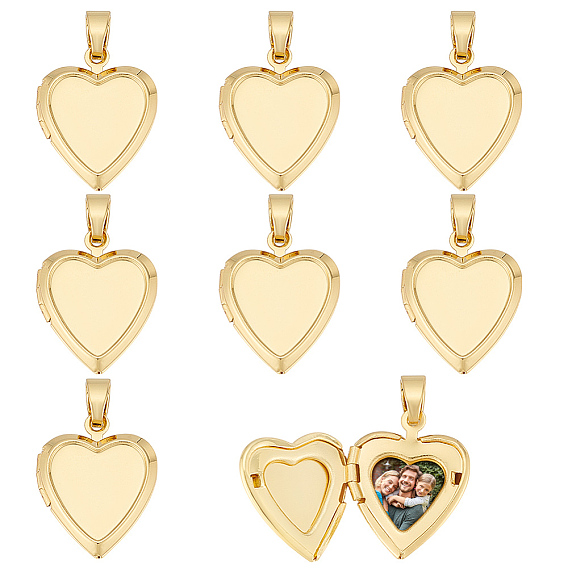 8шт. латунные медальоны-подвески, фоторамки кулоны для ожерелий, долговечный, сердце