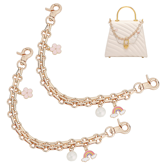 2 Шт. сплав эмали цветок и радуга шарм кошелька удлинители ремешка, с железной цепью, принадлежности для изготовления кошельков