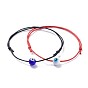 Adjustable Waxed Cotton Cord Bracelet Sets, with Handmade Lampwork Evil Eye Round Beads