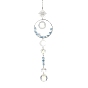 Glass Beads & Natural Gemstone Chip Beads & Brass Hanging Suncatchers, Sun & Moon, for Garden Window Ornaments