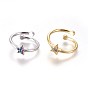 Adjustable Brass Micro Pave Cubic Zirconia Finger Rings, Star