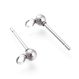 202 Stainless Steel Stud Earring Findings, with 304 Stainless Steel Pins and Loop