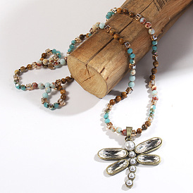 Сплав имитация жемчуга стрекоза кулон стеклянные и драгоценные камни круглые бусины ожерелья для женщин