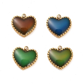 304 Stainless Steel Enamel  Charms, Real 14K Gold Plated, Change Color Heart Charm