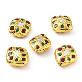Natural Dyed White Jade Beads, with Golden Plated Brass Findings and Natural Pearl, Long-Lasting Plated, Rhombus