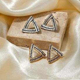 Elegant Hollow Triangle Diamond Stud Earrings for Women Trendy Fashion