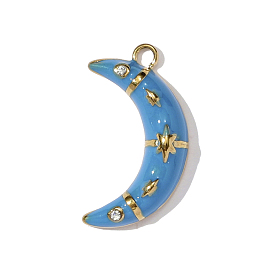 304 нержавеющей стальной эмали подвески, со стразами, луна со звездными чарами, ионное покрытие (ip), реальный 18 k позолоченный