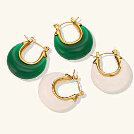 Chic Retro Acrylic Hoop Earrings - 18K Gold Plated Stainless Steel Women's Ear Jewelry