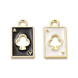 Light Gold Plated Alloy Enamel Pendants, Rectangle with Clubs Pattern
