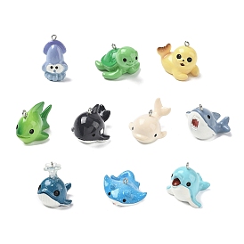 Подвески из непрозрачной смолы с морской тематикой, с платиново-железными петлями