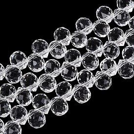 Transparent Glass Beads Strands, Teardrop, Faceted